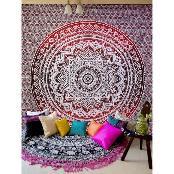 Kikiboheme Other - Red Ombre Mandala Boho Bohemian Cotton Wall Hanging Decor Bed Dorm Tapestry